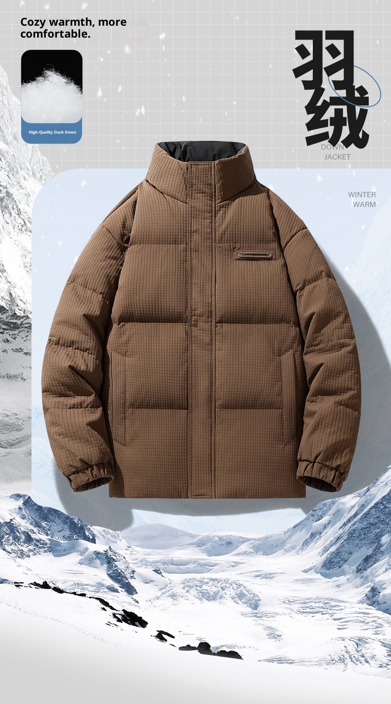 boy Autumn Stand Collar Down Winter New Trendy Design Short Puffer Jacket Thickened Warm Coat Men_voghion.com