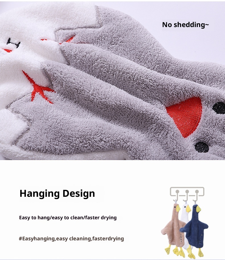 Lillian 2022 New Duck Hanging Cute Bear Bathroom Hand Cloth Absorbent Towel Thickened Household Handkerchief_voghion.com