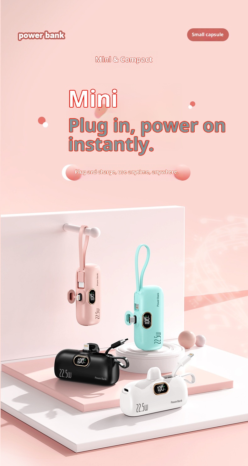techglobe Cross-Border Digital Display Mini Compact Portable Capsule Pocket Bank 22.5W Fast Charging Mobile Power Wholesale_voghion.com