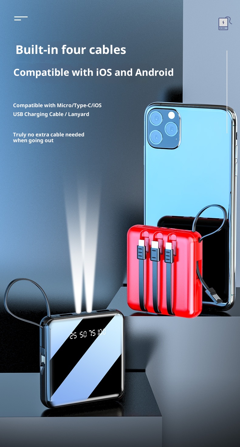 techglobe Mini Built-in Cable Bank 20000mAh Large Capacity Portable Mobile Power Supply Gift Custom Wholesale_voghion.com