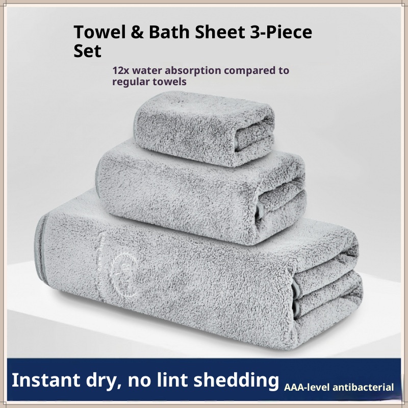 Lillian - Set di tre asciugamani in velluto giapponese con fiocco di neve per uomo, extra spessi, assorbenti, ad asciugatura rapida, per uso domestico, per adulti_voghion.com