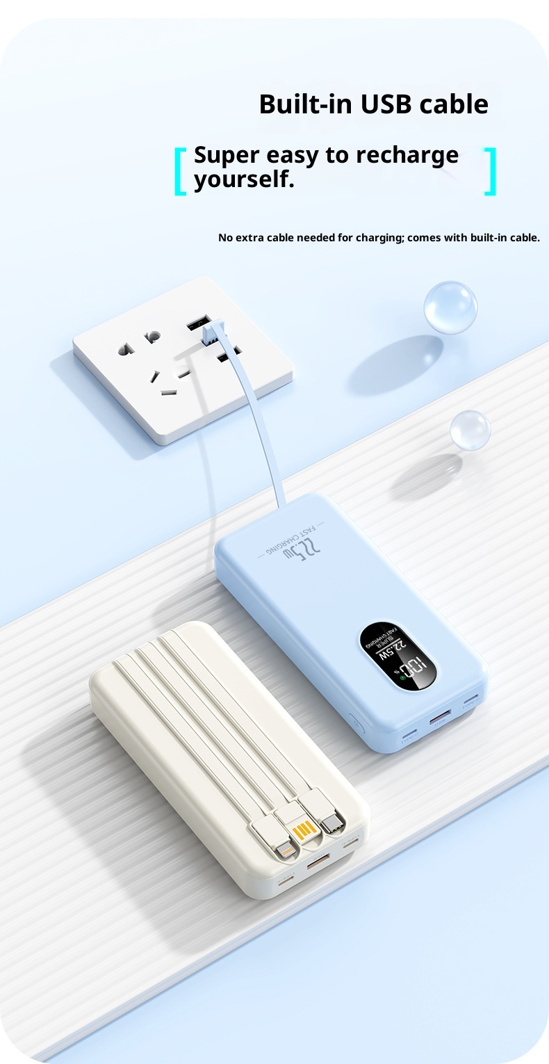 TechGlobe 2025 New Model 22.5W Super Bidirectional Fast Charging 20000mAh Built-in Cable Bank Mobile Power Supply Printing_voghion.com