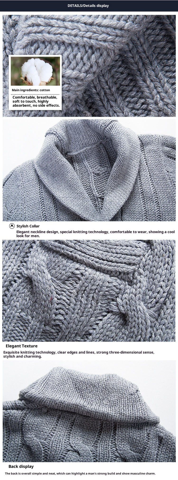 niño Niño Niño Niño Fuente transfronteriza Abrigo de lana informal para hombre Primavera y otoño Nuevo estilo Cárdigan de punto Solapa grande Tallas grandes De moda_voghion.com