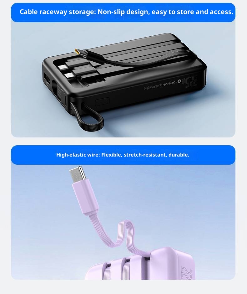 techglobe Pinsheng Bank 10000mAh Mini-Powerbank mit integriertem Kabel, 3C-zertifiziert, Schnellladefunktion_voghion.com