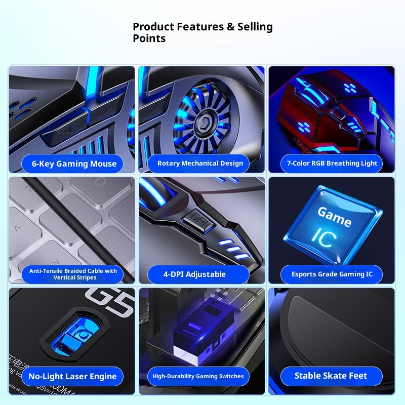 Techglobe G5 Wired Mouse Luminous Gaming E-sports Mechanical Silent Computer Accessories Cross-border Private Model_voghion.com