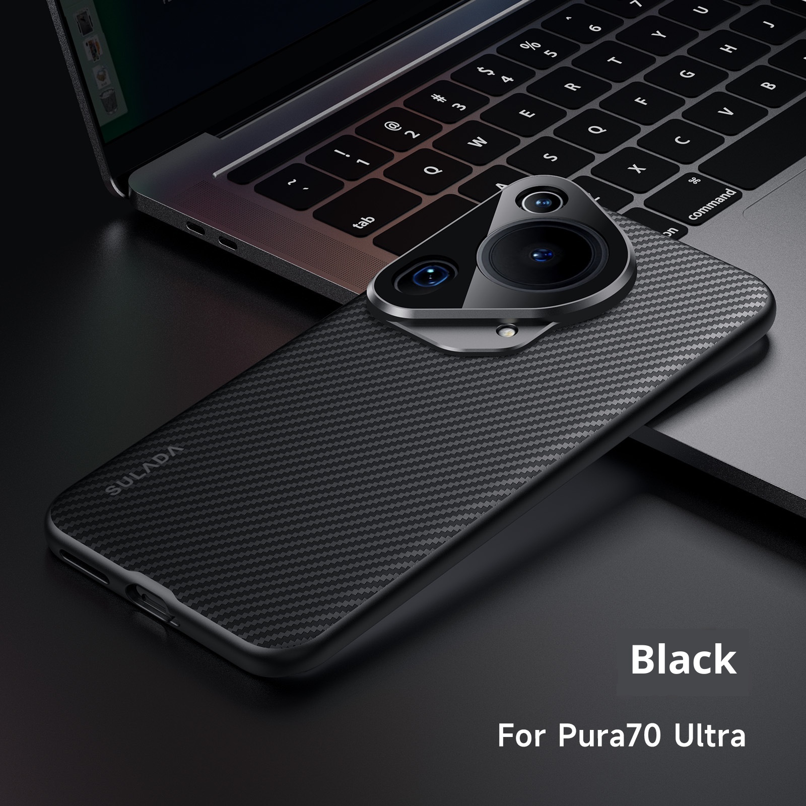 Capa para celular TechGlobe P70 com estampa de fibra de carbono Kevlar, modelo Gentleman, compatível com Huawei Pura70 e P70ultra._voghion.com