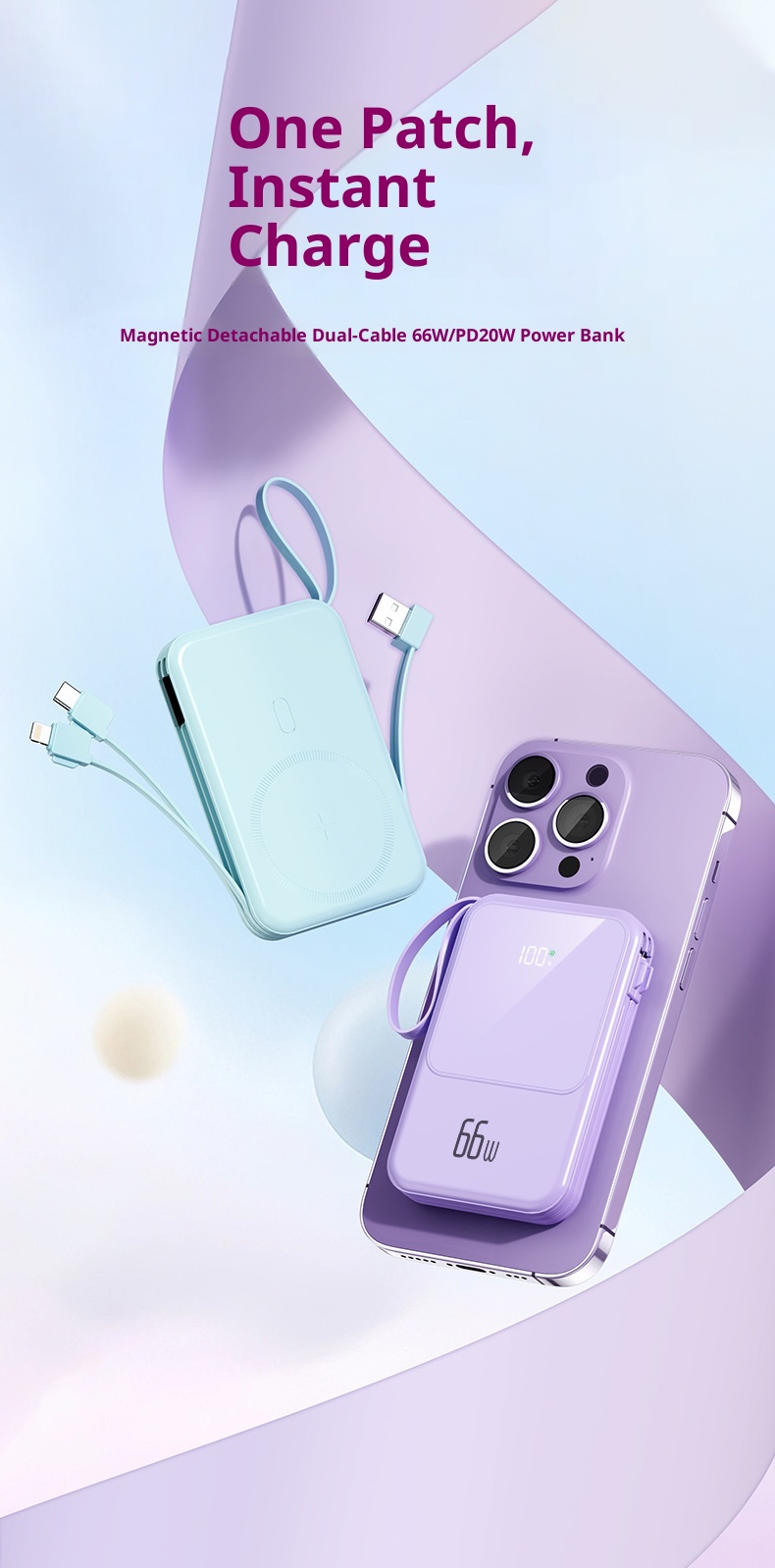 TechGlobe Built-in Dual-Wire Magnetic Wireless Charging Power Bank 10000mAh Mini Compact Portable Charger_voghion.com