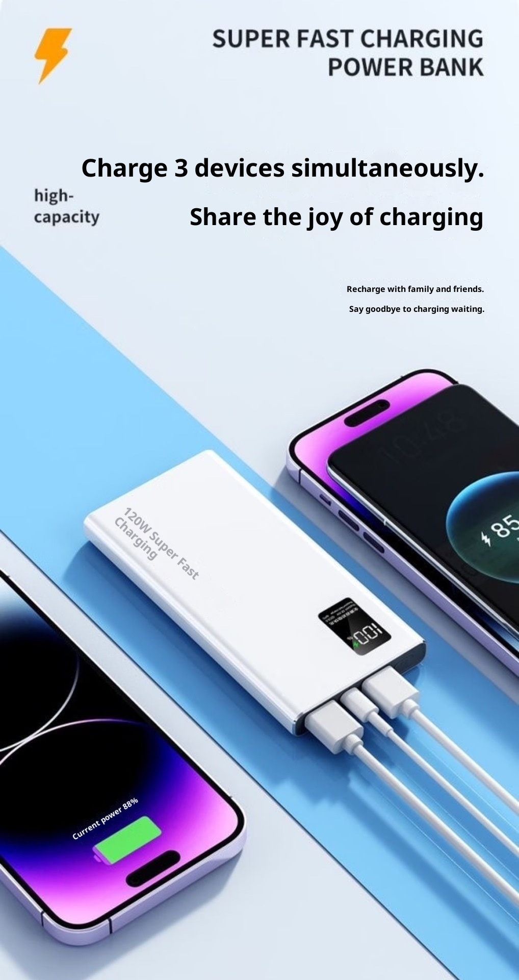 techglobe 3C Certified 120W Super Fast Charging 20000mAh Bank Large Capacity 10000mAh Portable Mobile Power Supply_voghion.com