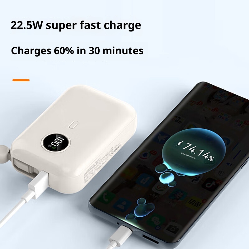 techglobe 3C-zertifizierte Mini-Powerbank mit integriertem Kabel, kompatibel mit Huawei 15/16, kompakt, tragbar, Schnellladefunktion_voghion.com