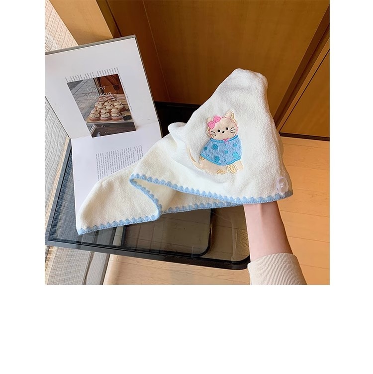 Lillian Cartoon Kitten Coral Fleece Drying Women, Super Absorbent Quick-Dry Hair Wrap, Thickened Home Towel Shower Cap For_voghion.com