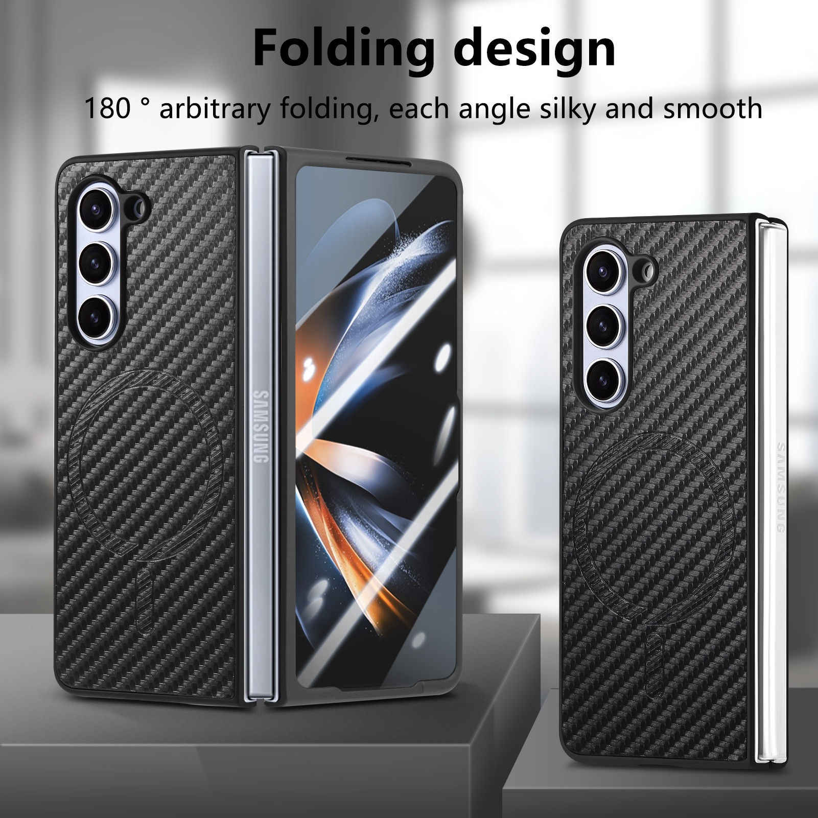 TechGlobe compatibile con Samsung Galaxy Fold6 custodia in fibra di carbonio con pellicola magnetica integrata Z Fold5_voghion.com