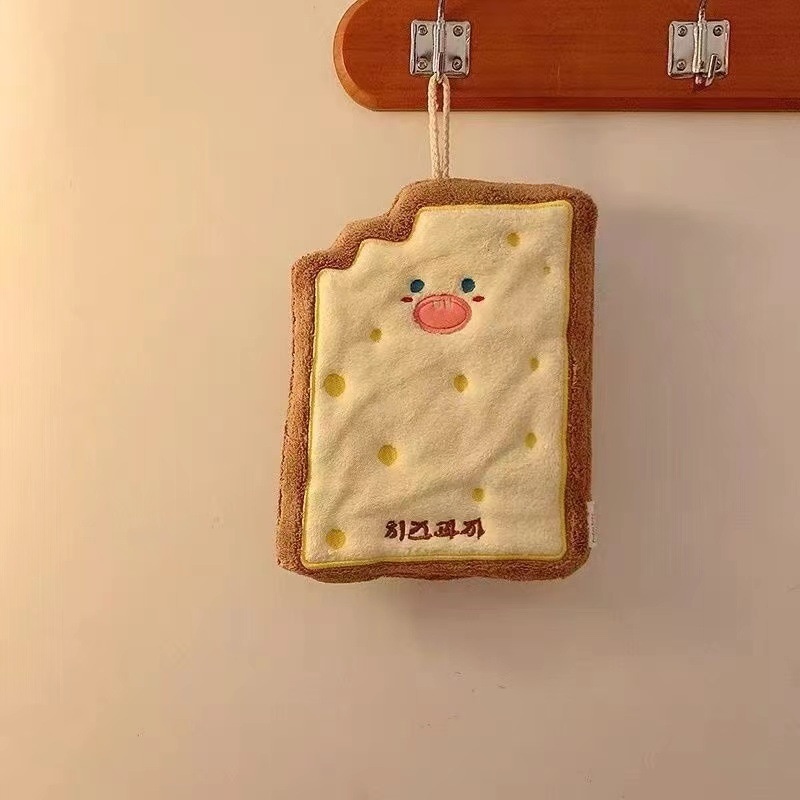 Lillian Baking Series Coral Fleece Cheese Card Hanging Cartoon Absorbent Thickened Bathroom Kitchen Hand Towel_voghion.com