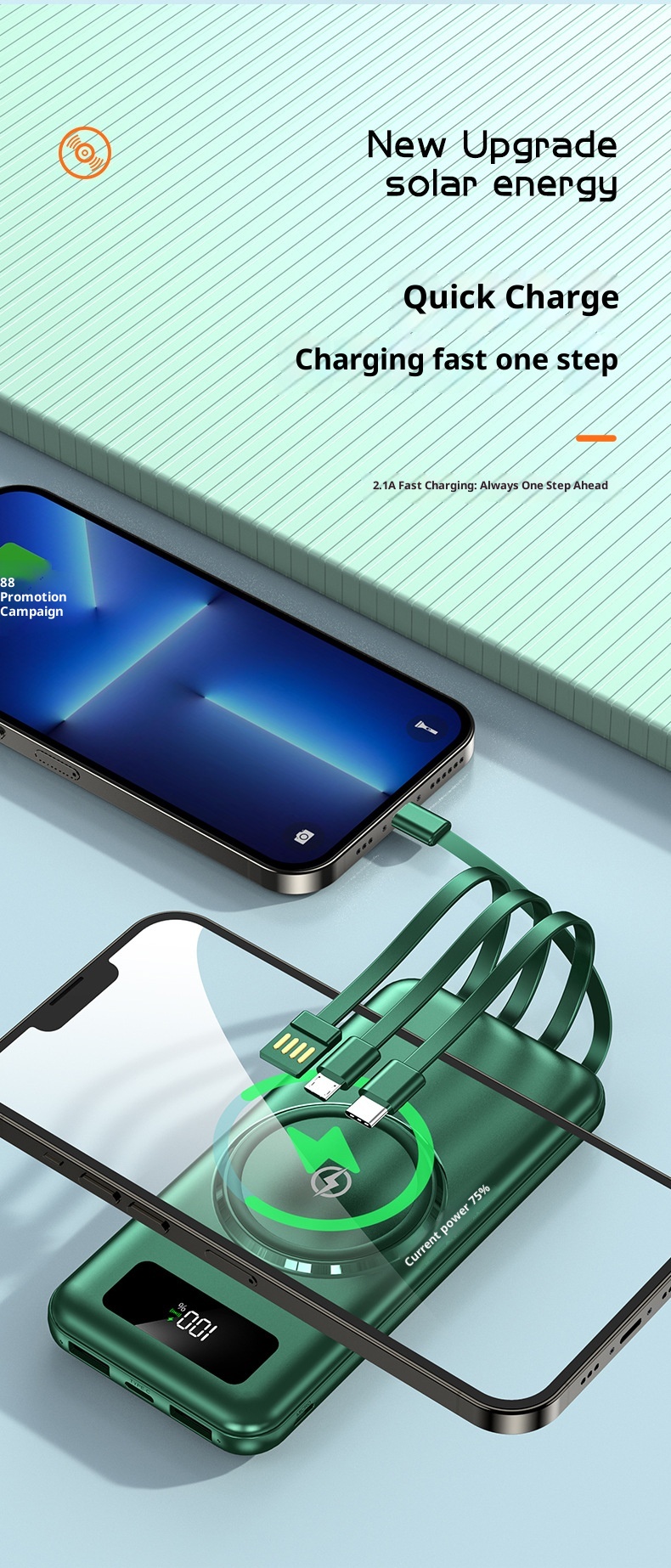 techglobe Grenzüberschreitende drahtlose Powerbank mit integriertem Kabel, großer Kapazität (20000 mAh), Schnellladefunktion, individuell anpassbar_voghion.com