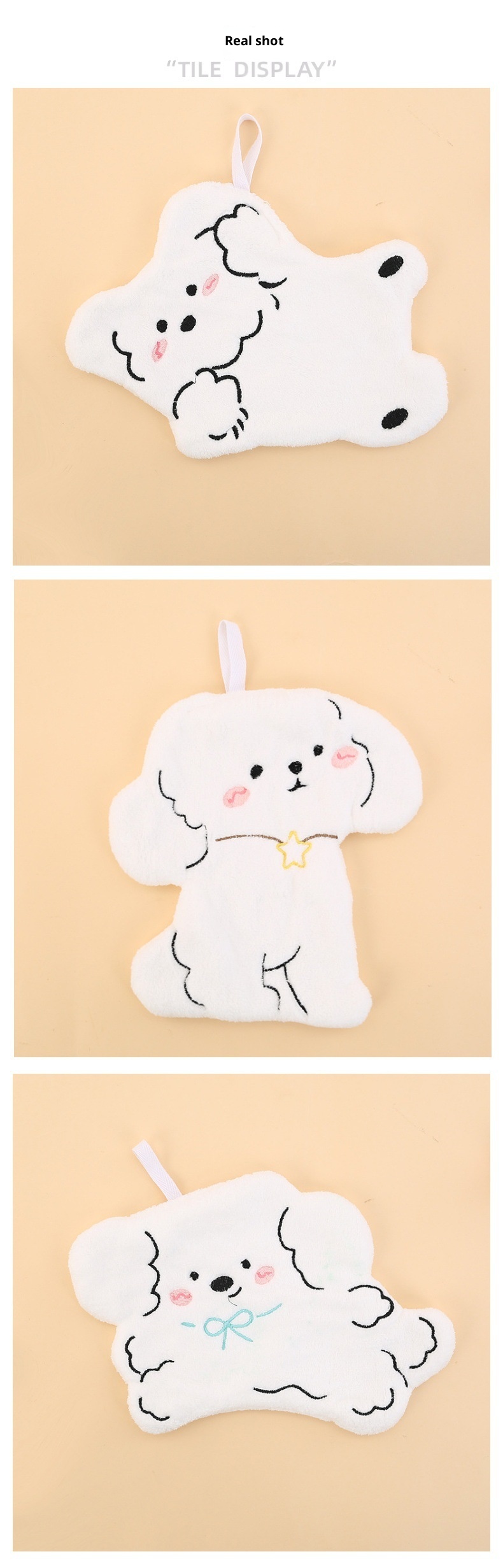 Lillian Dog Coral Fleece Kitchen Bathroom Non-Absorbent Cartoon Children's Hanging Towel Gift Hand Drying_voghion.com