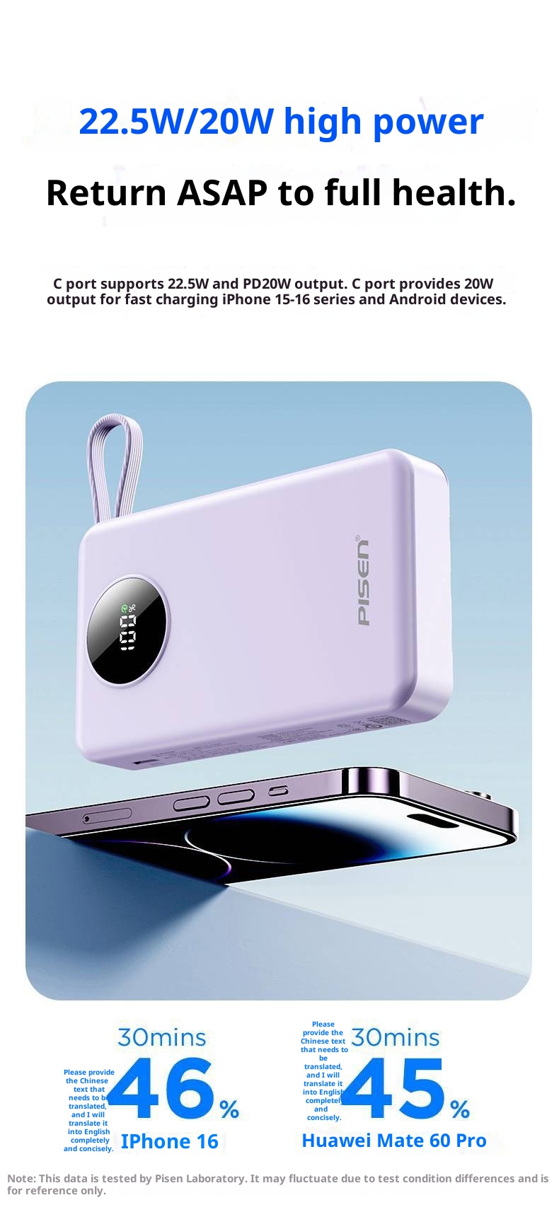 techglobe Pinsheng Bank 10000mAh Mini-Powerbank mit integriertem Kabel, 3C-zertifiziert, Schnellladefunktion_voghion.com