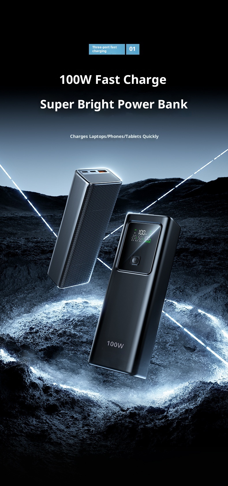 techglobe Power Bank 100W Super Fast Charging 20000mAh Large Capacity Laptop Portable Charger Custom Lithium Battery_voghion.com