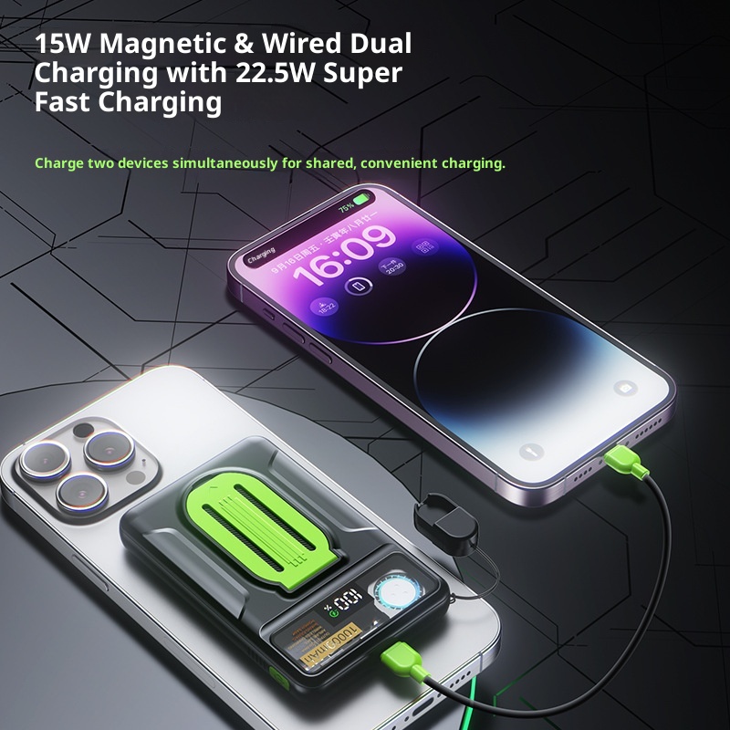 techglobe 22,5W Magnetische, transparente Powerbank mit integriertem Kabel, ultradünn, kompakt, Mini, tragbar, Geschenk, mobile Stromversorgung_voghion.com