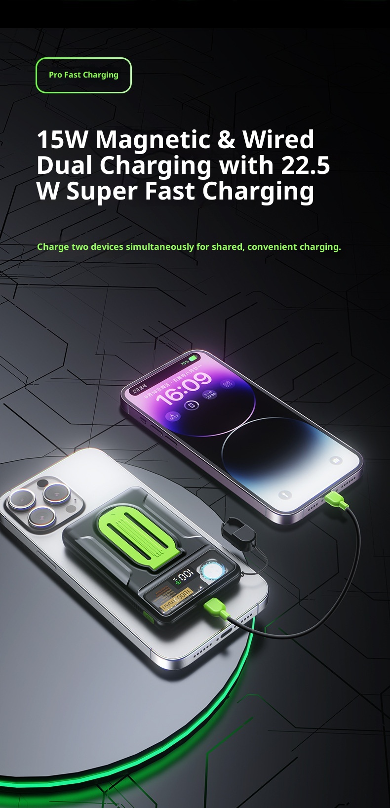 techglobe 22,5W Magnetische, transparente Powerbank mit integriertem Kabel, ultradünn, kompakt, Mini, tragbar, Geschenk, mobile Stromversorgung_voghion.com