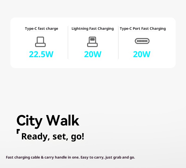 techglobe JileTang Nuovo alimentatore portatile compatto da 10000 mAh con cavo, ricarica rapida da 22,5 W, dropshipping_voghion.com