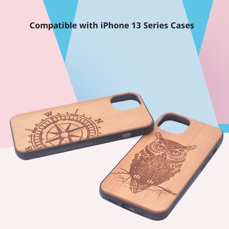 TechGlobe 14 Cherry Pattern Phone Case Arc Compatible IPhone 17 Pro Bamboo Wood Color Protective Cover_voghion.com