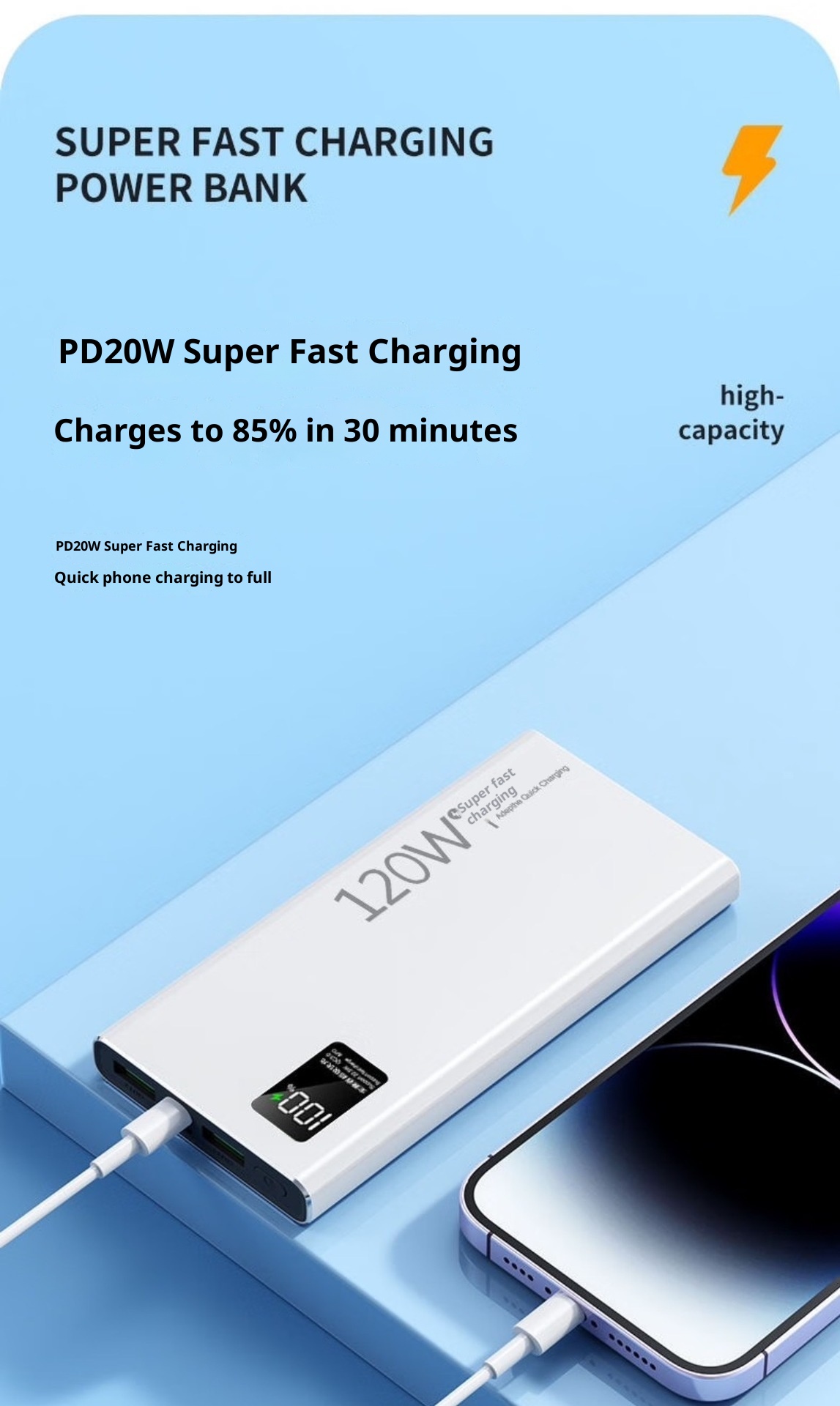 techglobe 3C Certified 120W Super Fast Charging 20000mAh Bank Large Capacity 10000mAh Portable Mobile Power Supply_voghion.com