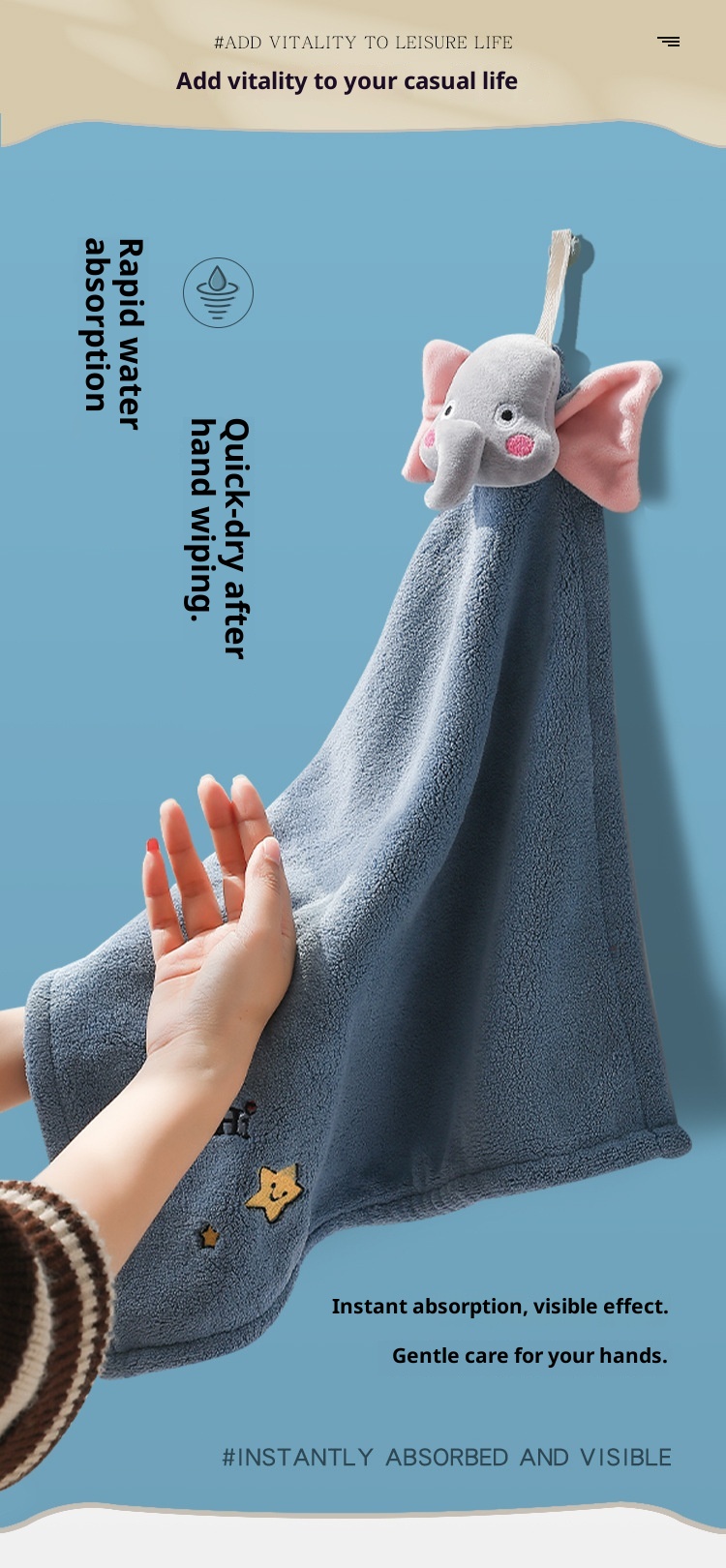 Lillian Hängendes saugfähiges Taschentuch, quadratisches Handtuch, schnell absorbierend, antihaftbeschichtet, öltrocknend, handverdicktes Korallenvlies_voghion.com