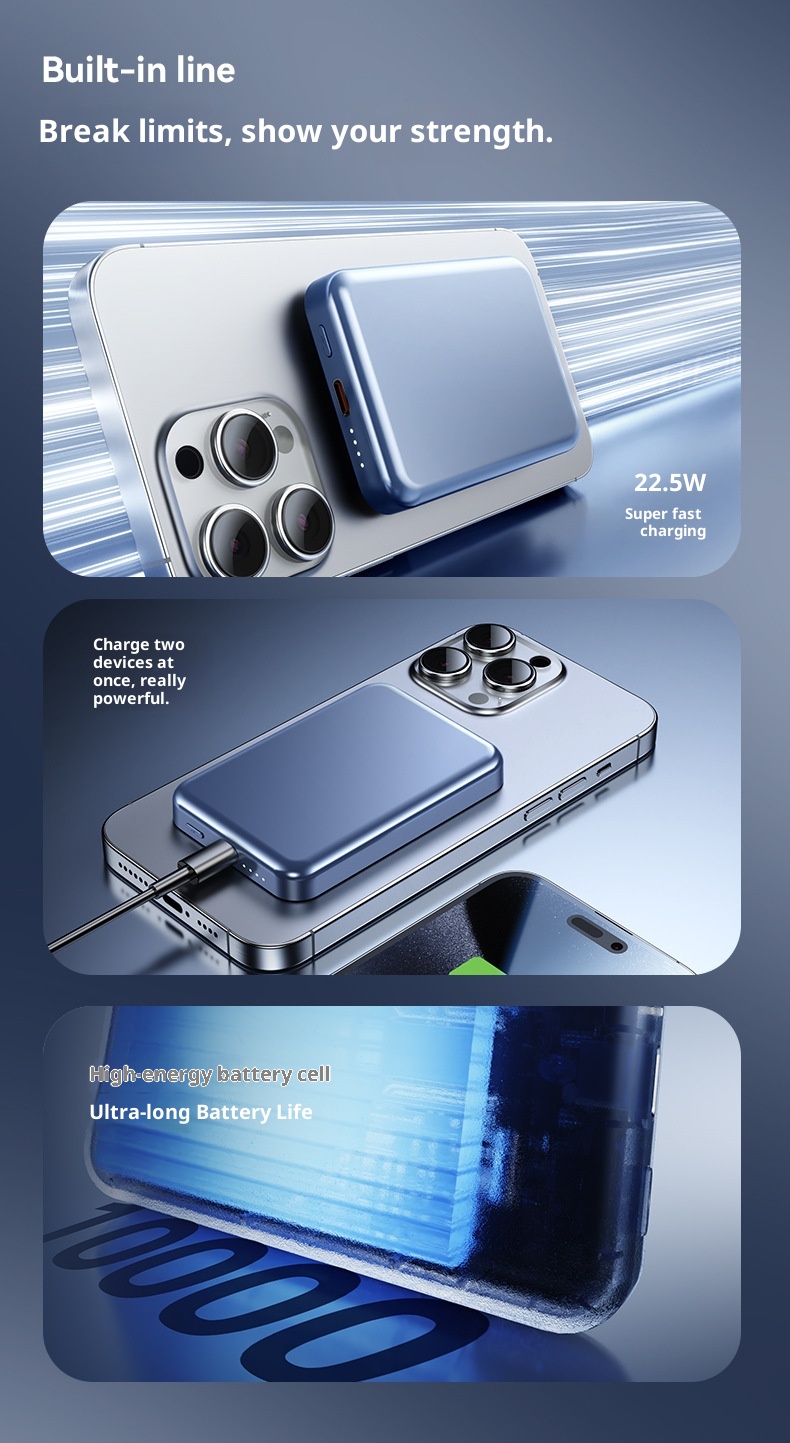 TechGlobe Grenzüberschreitende magnetische kabellose ultradünne Bank mit bidirektionaler Schnellladefunktion und 10000mAh tragbarer mobiler Stromversorgung_voghion.com