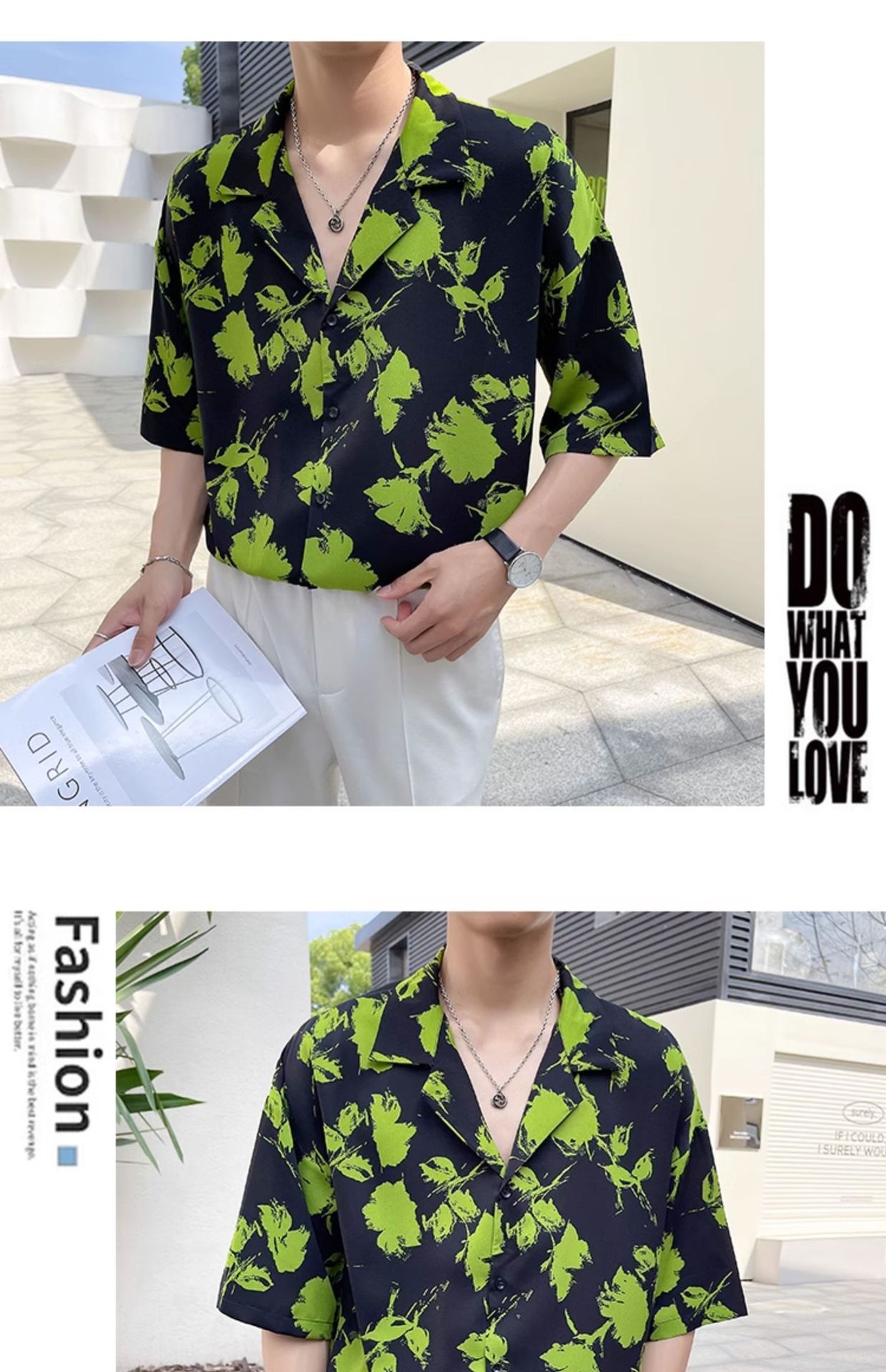 ForMen Light Mature Style Men's Ice Silk Draped Short Sleeve Summer Trendy Loose Cuban Collar Floral Shirt_voghion.com