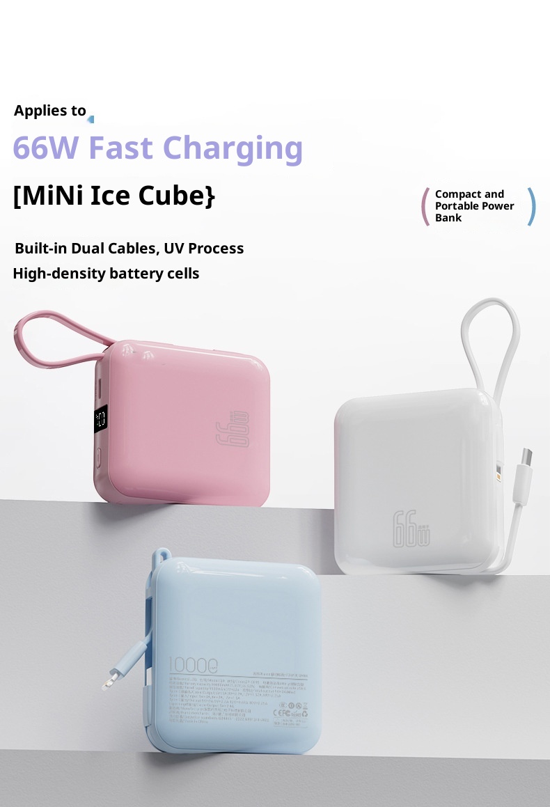 techglobe 3C-zertifizierte Mini-Bank mit integriertem Kabel, 10000 mAh, 22,5 W Schnellladefunktion, kompaktes, tragbares Netzteil_voghion.com