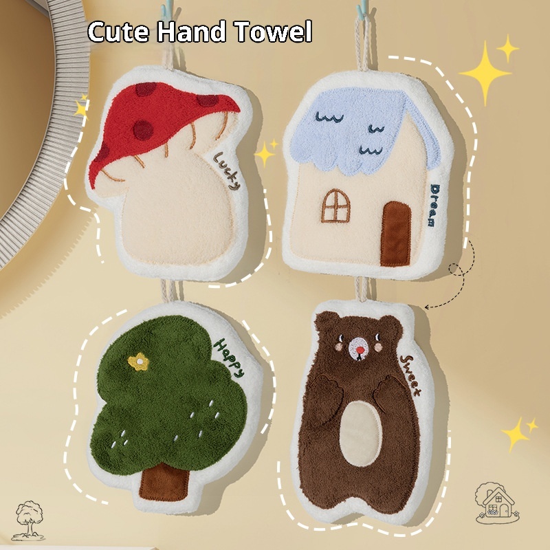 Lillian Cute Absorbent Hanging Plush Thickened Bathroom Handkerchief Hand Washing Small Square Towel Kitchen Cloth_voghion.com