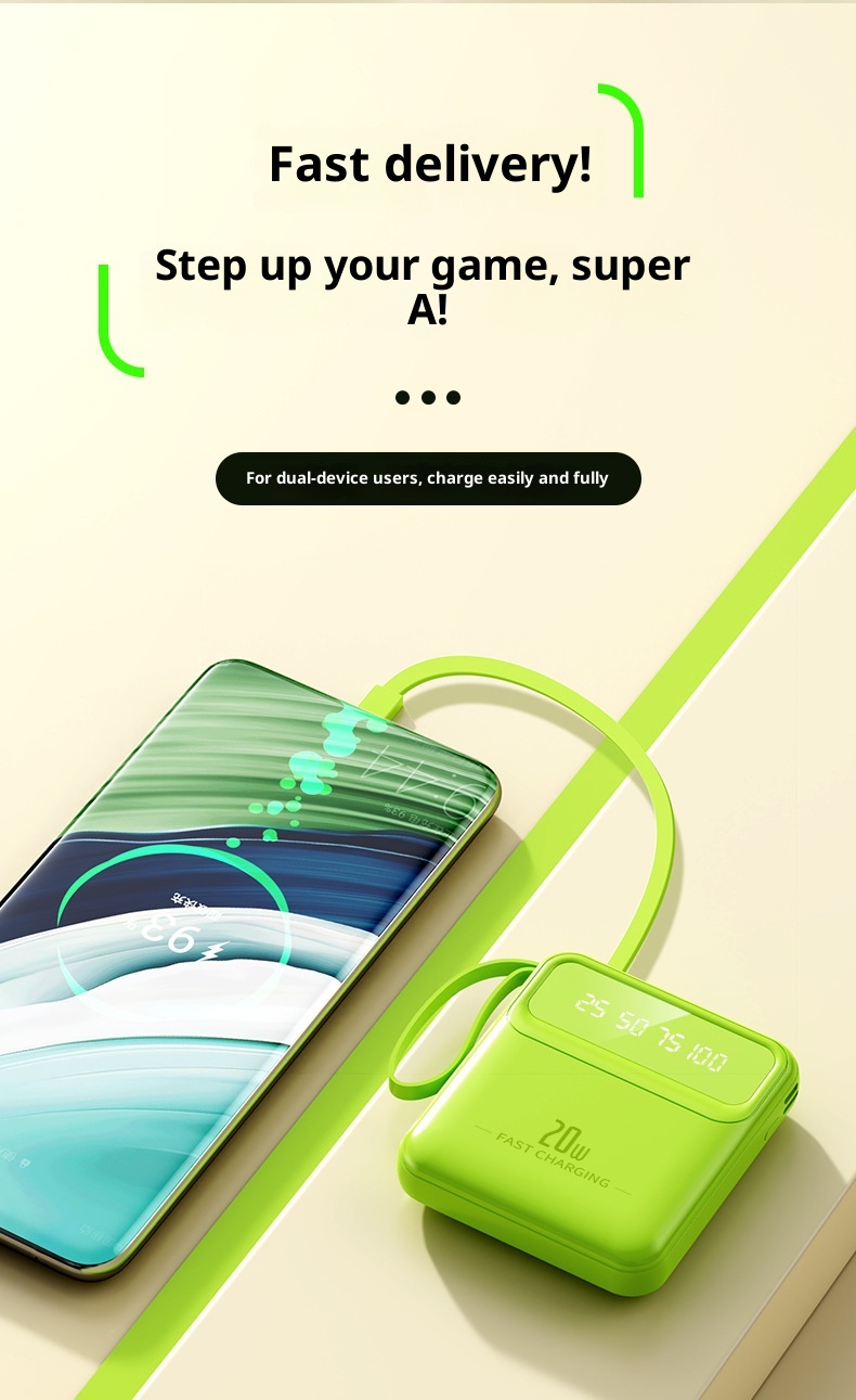 TechGlobe Gift Power Bank Wholesale Mini With Built-in 20000mAh Large Capacity Digital Display Portable Charger Data Cable_voghion.com