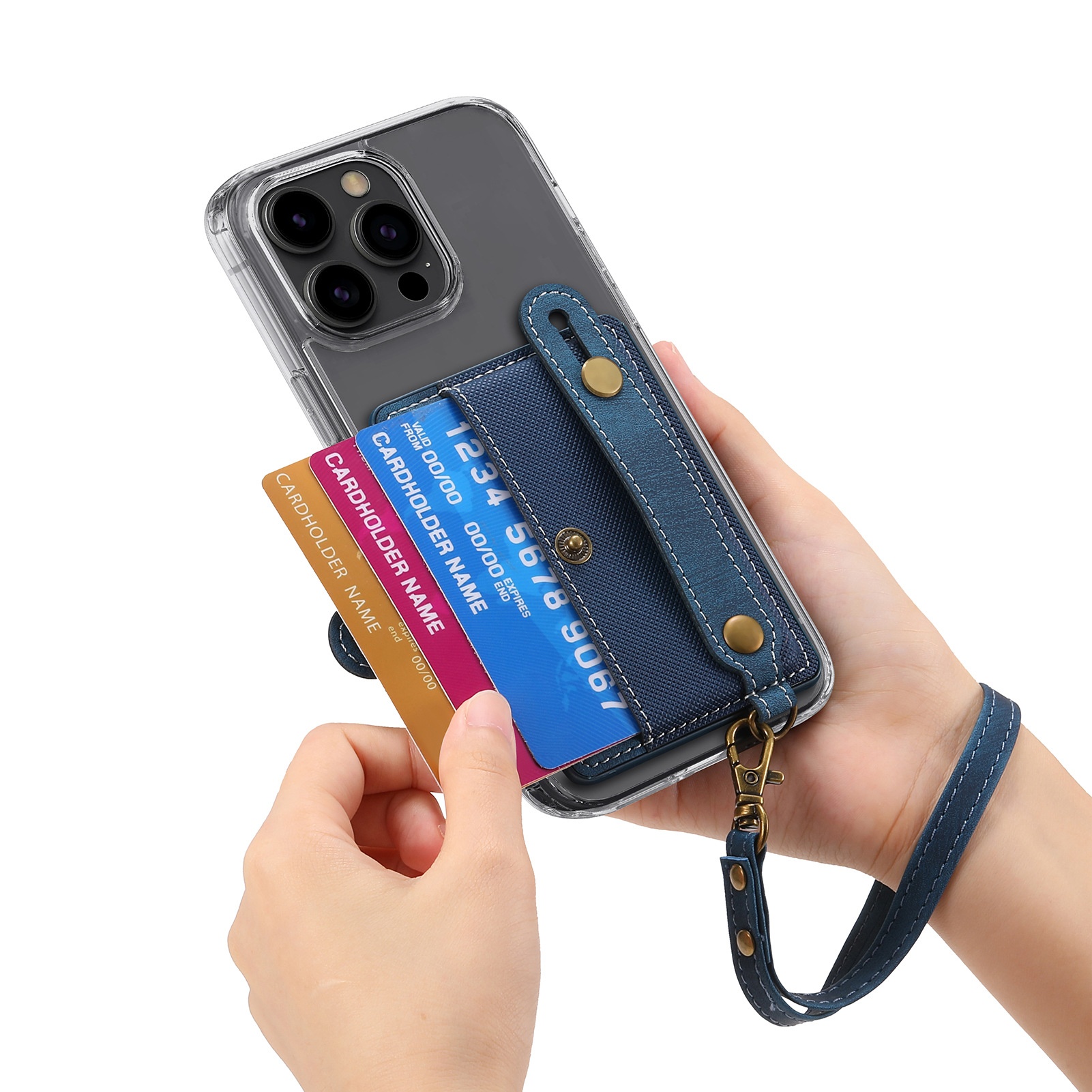 TechGlobe Multifunktionale Halterung mit 3M-Kleberückseite, Handgelenkschlaufe, Kartenfach, Münzclip, Ständer, Handytasche aus PU-Leder_voghion.com