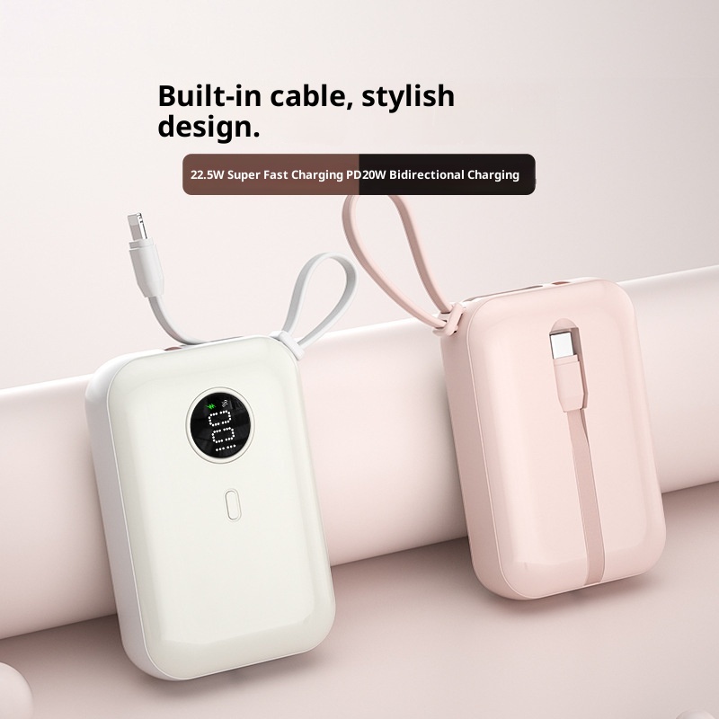 techglobe 3C-zertifizierte Mini-Powerbank mit integriertem Kabel, kompatibel mit Huawei 15/16, kompakt, tragbar, Schnellladefunktion_voghion.com