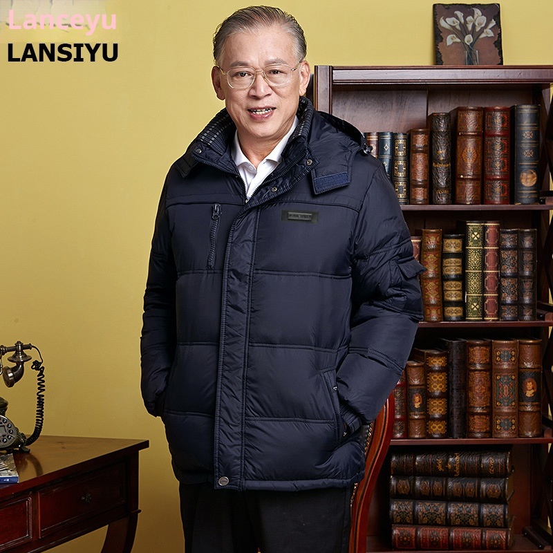 Veste pour homme d'âge mûr et senior avec col amovible, doudoune épaisse et décontractée pour l'hiver, style grand-père, grande taille._voghion.com