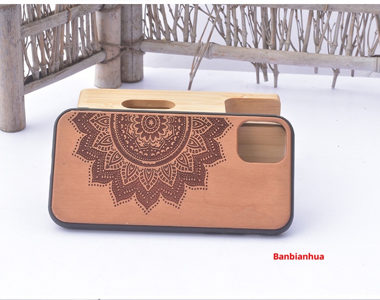 TechGlobe 14 Cherry Pattern Phone Case Arc Compatible IPhone 17 Pro Bamboo Wood Color Protective Cover_voghion.com