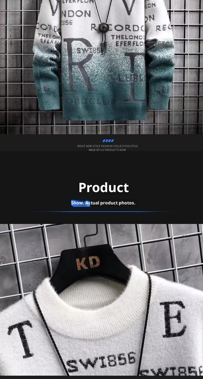 Maglione caldo invernale da uomo, con base foderata in pile, alla moda, con sfumatura di colore, per ragazzi e ragazze_voghion.com