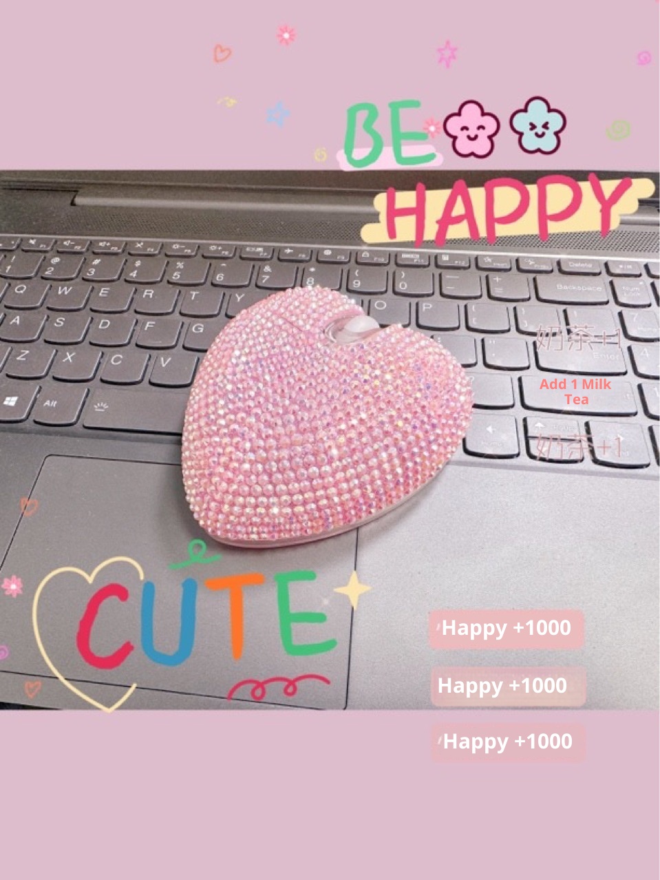 Techglobe Heart-shaped Wireless Bluetooth Charging Mouse, Wired Diamond-encrusted Mouse_voghion.com