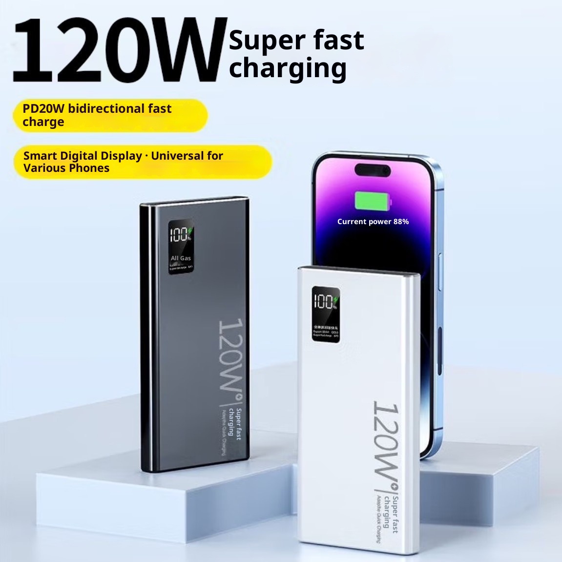 techglobe 3C Certified 120W Super Fast Charging 20000mAh Bank Large Capacity 10000mAh Portable Mobile Power Supply_voghion.com