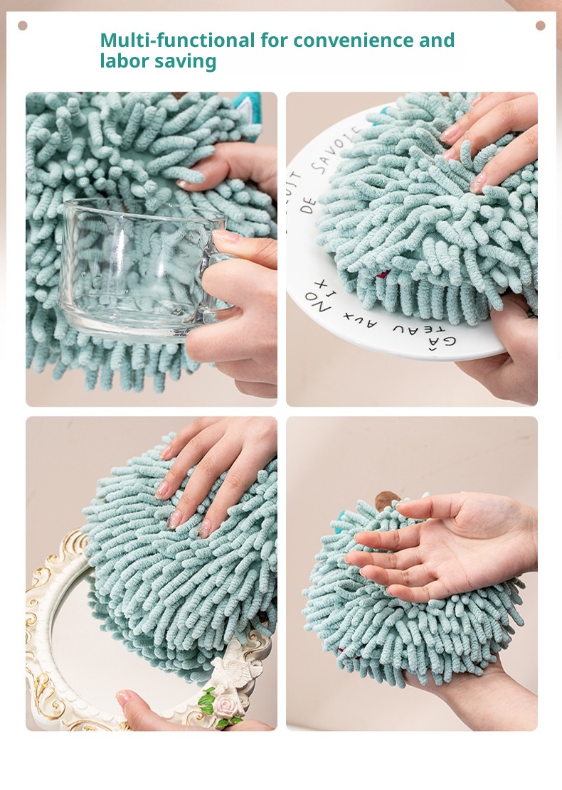 Asciugamano per bambini con pallina in ciniglia con animali dei cartoni animati Lillian Kang Le House, carino e spesso, da appendere_voghion.com