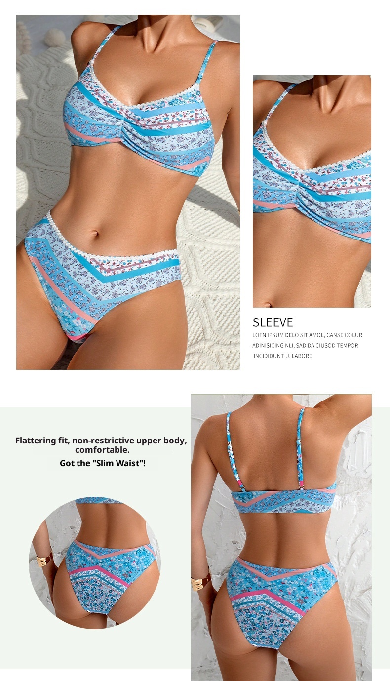 GraceChic GraceChic Commercio Estero Stile Europeo e Americano Costume da Bagno Donna High-End Ins Bikini Piccolo Seno Push-Up Floreale Hot Spring_voghion.com