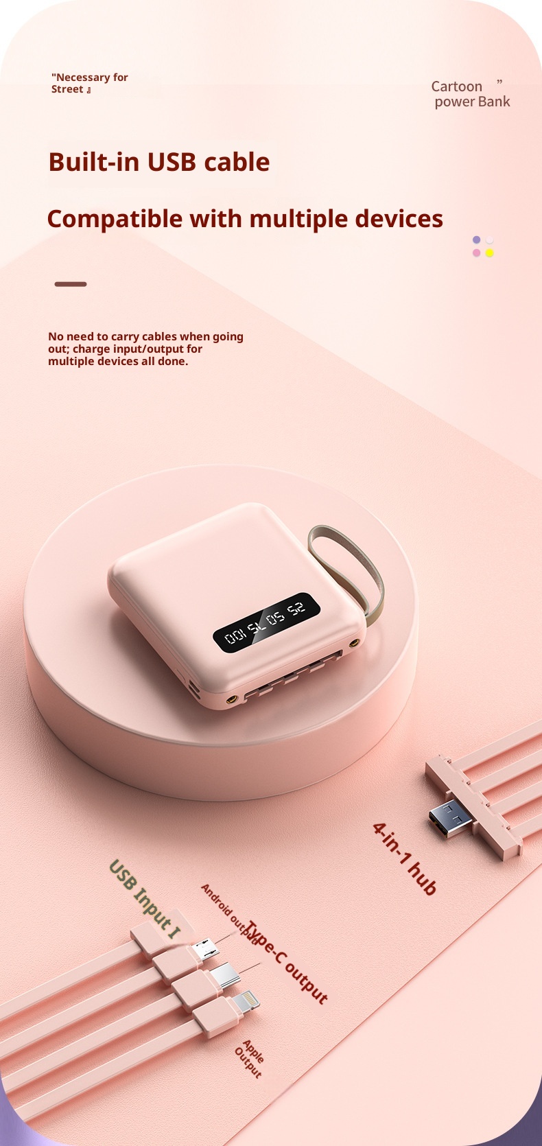 techglobe Manufacturer Wholesale Mini Fast Charging Power Bank 10000mAh With Built-in Cable Compact Portable Charger Gift Custom_voghion.com