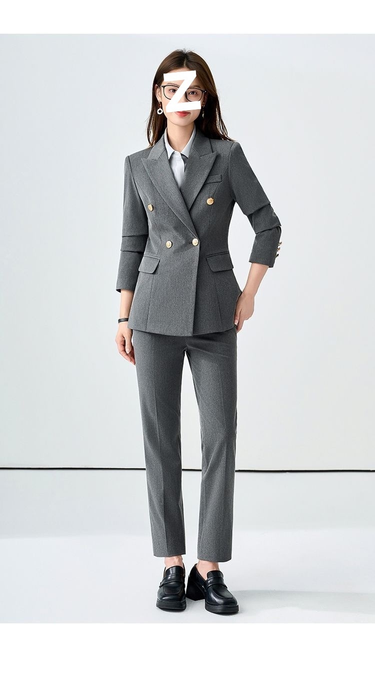 girl Girl Gray Set For Women, Double-Breasted, Petite Formal Wear, College Student Exam Interview Professional Suit_voghion.com