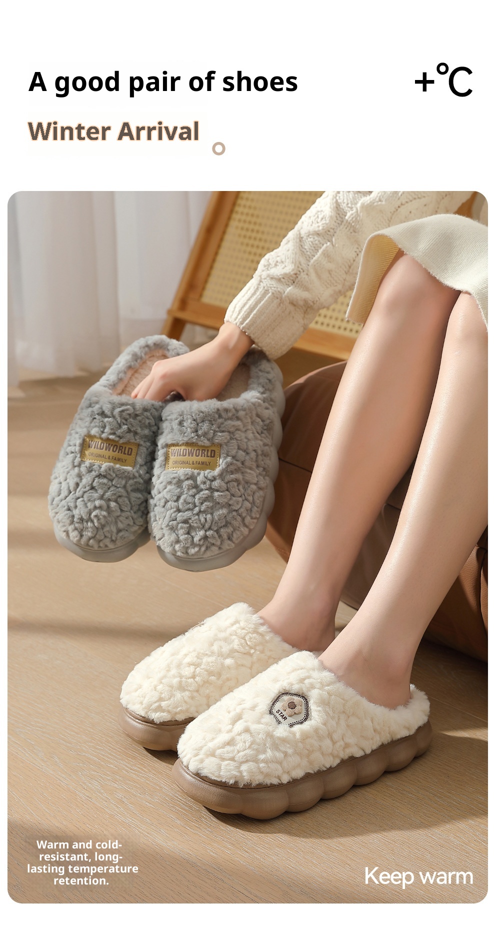 Zees Plush Warm Cotton For Women Indoor Home Bedroom Non-Slip Men's Furry Slippers Men Winter_voghion.com