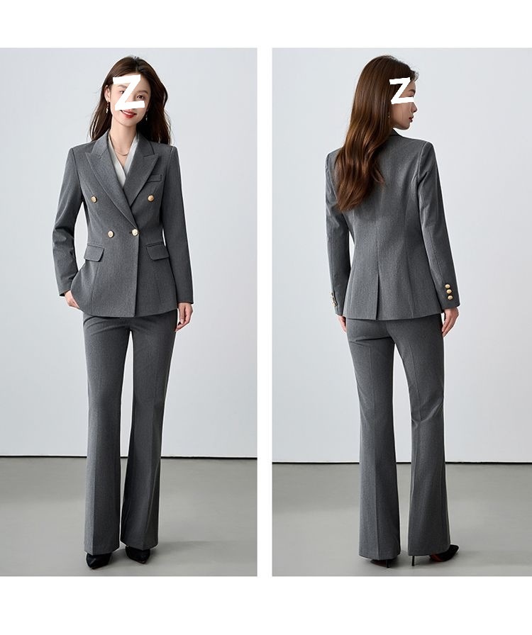 girl Girl Gray Set For Women, Double-Breasted, Petite Formal Wear, College Student Exam Interview Professional Suit_voghion.com