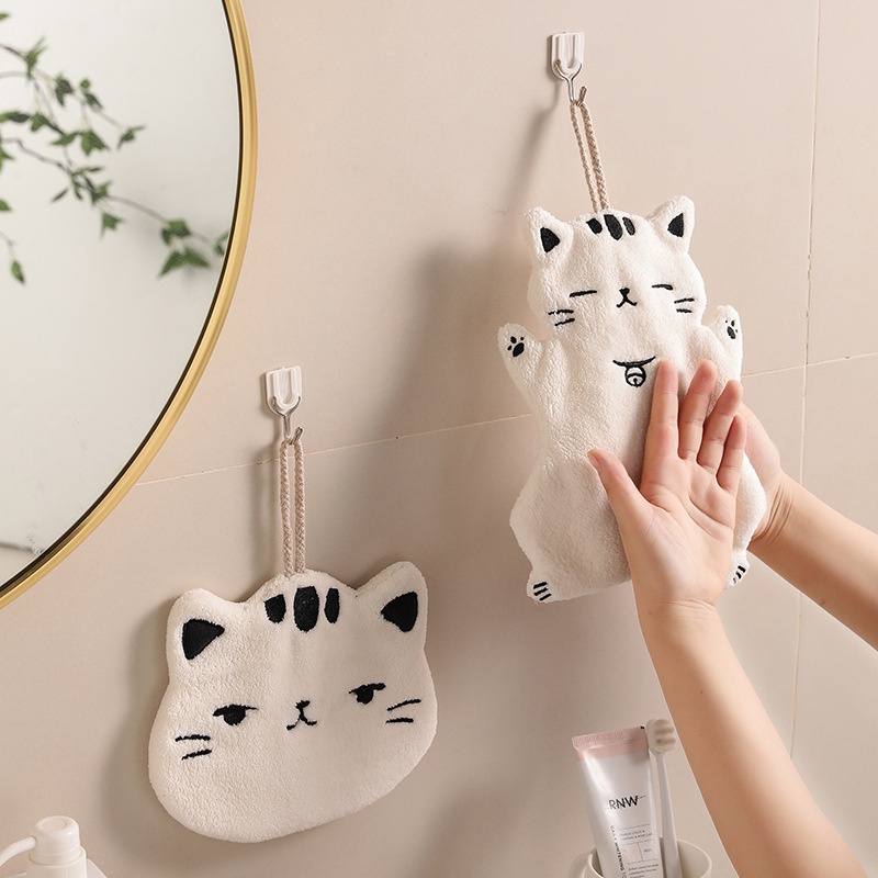 Lillian Cartoon Hand Absorbent Non-Shedding Towel Creative Kitchen Cloth Bathroom Hanging Handkerchief Coral Fleece_voghion.com
