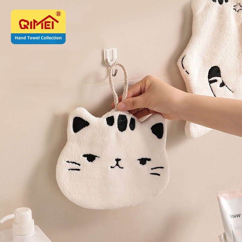 Lillian Big Face Kitchen Hanging Coral Fleece Thickened Cat Hand Children's Cute Absorbent Quick-Dry Towel_voghion.com