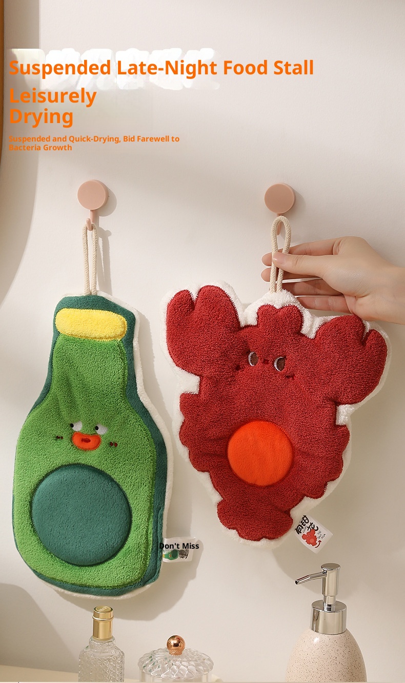 Lillian Creative Cute Cartoon Household Hanging Kitchen Hand Wiping Quick-Dry Thick Coral Fleece Towel Handkerchief_voghion.com