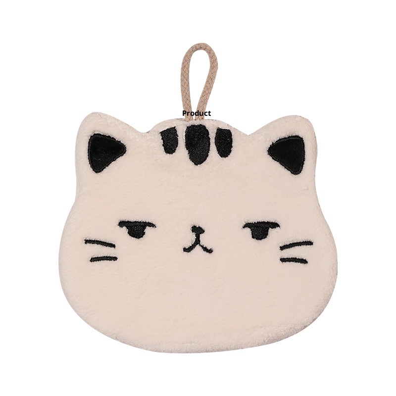 Lillian Big Face Kitchen Hanging Coral Fleece Thickened Cat Hand Children's Cute Absorbent Quick-Dry Towel_voghion.com