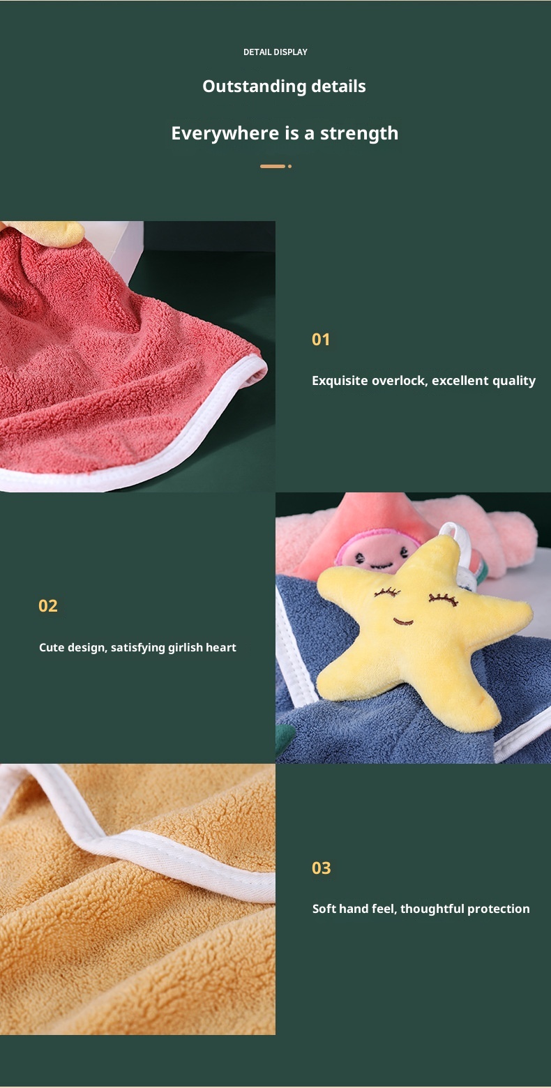Lillian Rainy A-Class Coral Fleece Hand Face Cute Small Children's Square Towel Bathroom Kitchen Hanging Type_voghion.com