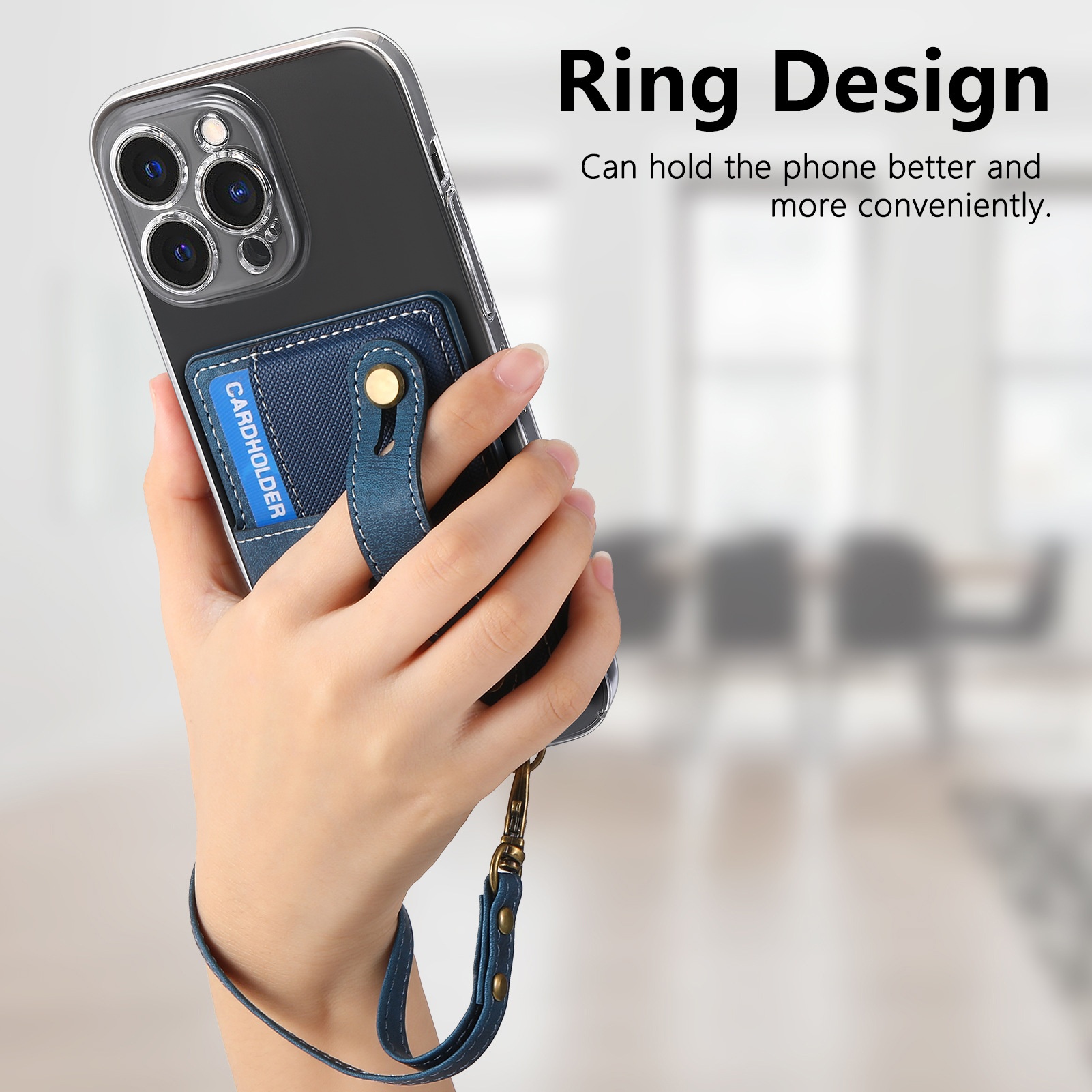 TechGlobe Multifunktionale Halterung mit 3M-Kleberückseite, Handgelenkschlaufe, Kartenfach, Münzclip, Ständer, Handytasche aus PU-Leder_voghion.com